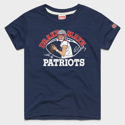 Drake Maye New England Patriots Homage Youth Player Graphic Tri-Blend T-Shirt - Navy