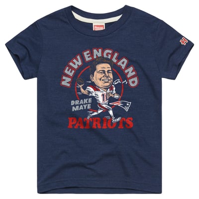 Drake Maye New England Patriots Homage Youth Player Graphic Tri-Blend T-Shirt - Navy