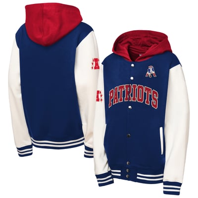 New England Patriots Mitchell & Ness Youth Court Side Fleece Full Snap Jacket - Royal
