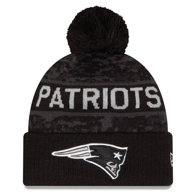 New England Patriots New Era Youth 2026 Salute To Service Cuffed Knit Hat with Pom - Black