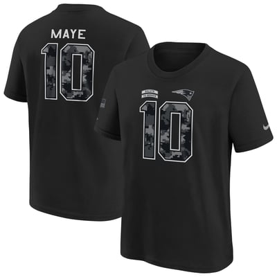 Drake Maye New England Patriots Nike Youth 2026 Salute to Service Name & Number T-Shirt  - Black
