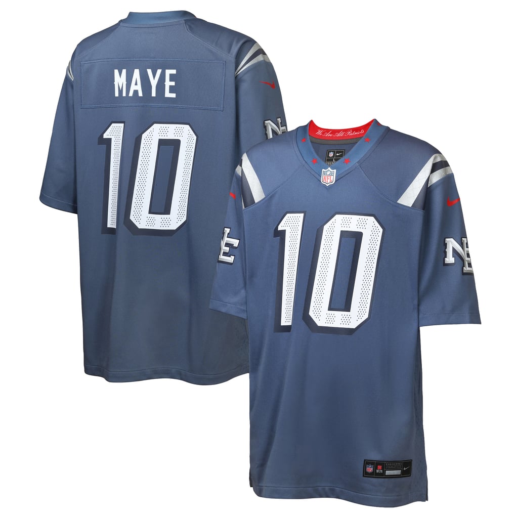 Youth Drake Maye #10 New England Patriots FUSE Rivalries Storm Blue Jersey – Boys' Football, Made In China