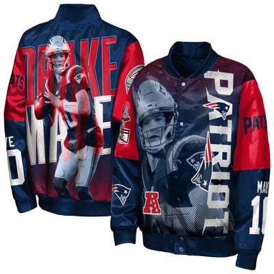 Drake Maye New England Patriots Outerstuff Youth Legendary Full-Snap Satin Jacket - Navy