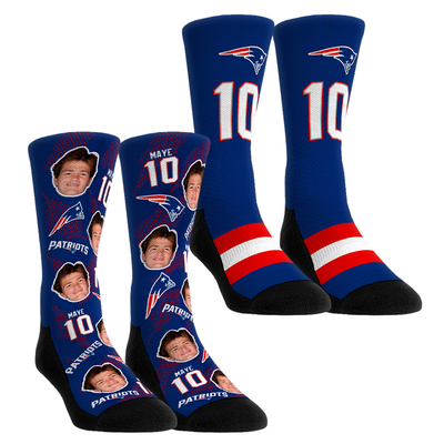 Drake Maye New England Patriots Rock Em Youth Player Football Guy Two-Pack Crew Sock Set