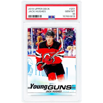 Jack Hughes New Jersey Devils 2019-20 Upper Deck Series 1 Young Guns #201 PSA Authenticated 10 Rookie Card