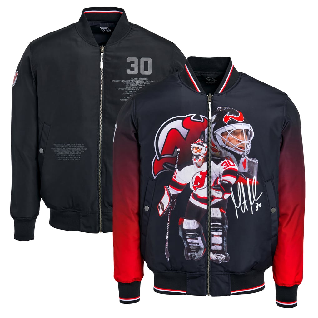 Martin Brodeur New Jersey Devils FE Reversible Full-Zip Bomber Jacket - Black