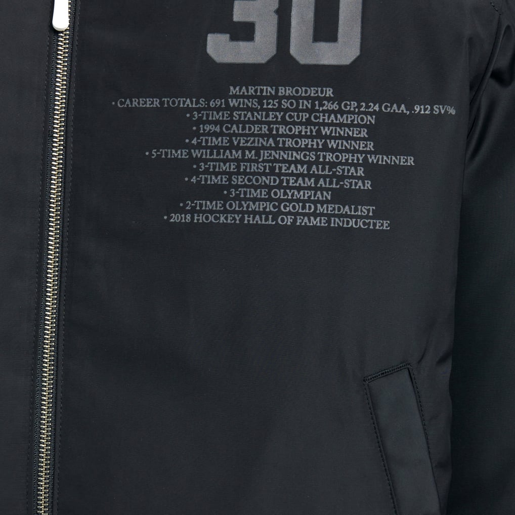 Martin Brodeur New Jersey Devils FE Reversible Full-Zip Bomber Jacket - Black