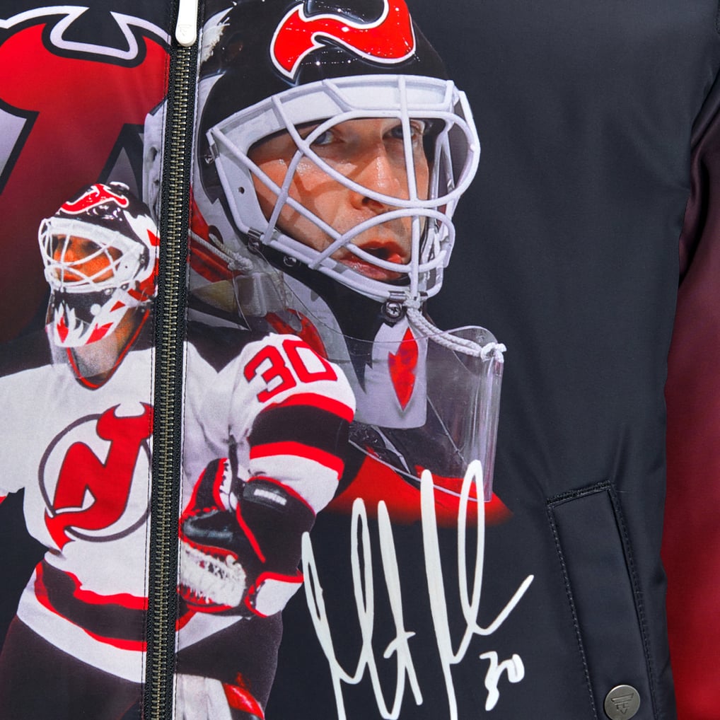 Martin Brodeur New Jersey Devils FE Reversible Full-Zip Bomber Jacket - Black