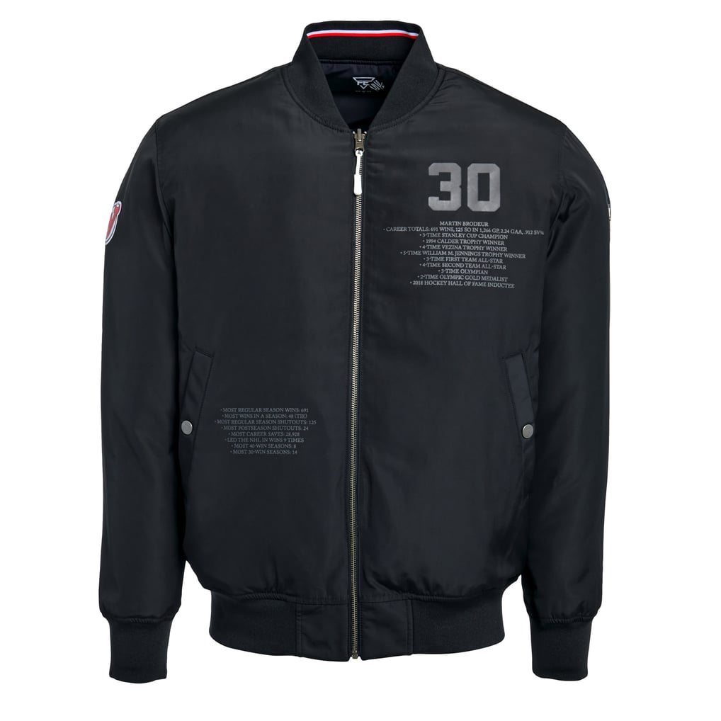 Martin Brodeur New Jersey Devils FE Reversible Full-Zip Bomber Jacket - Black