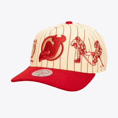  New Jersey Devils Mitchell & Ness Retro Roots Vintage Stripe Pro Adjustable Hat - Cream