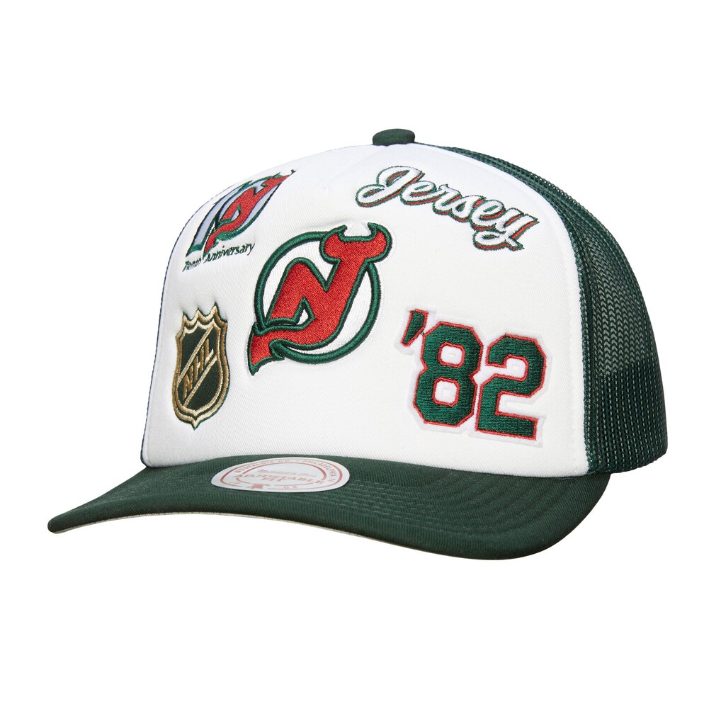 New Jersey Devils Mitchell & Ness Gridlock Trucker Adjustable Hat - White/Green