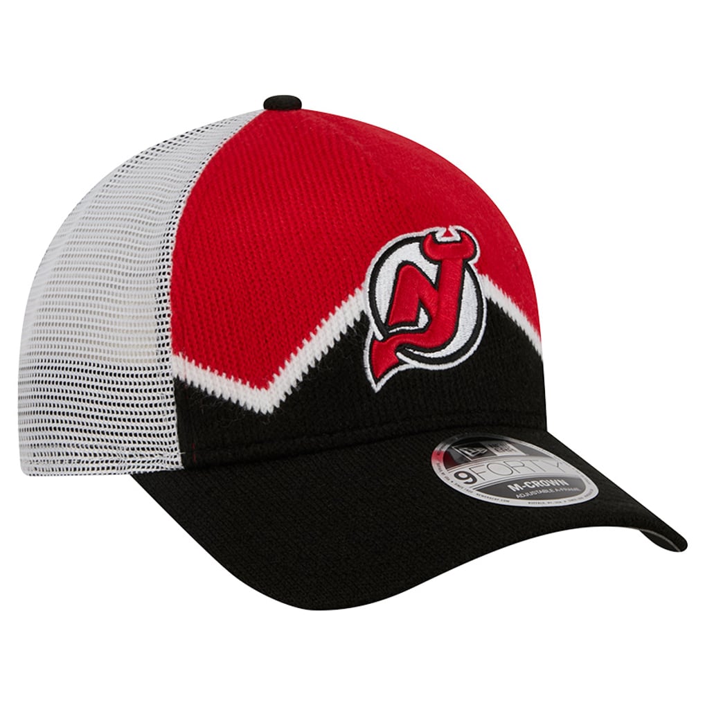  New Jersey Devils New Era Hockey Sock 9FORTY A-Frame M-Crown Adjustable Trucker Hat - Black/Red