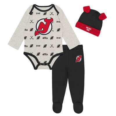  New Jersey Devils Outerstuff Newborn Huddles and Giggles Three-Piece Set - Heathered Bone