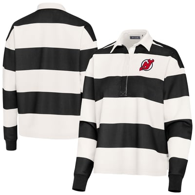 New Jersey Devils Antigua Women's Banner Rugby Long Sleeve Polo - Black/Cream