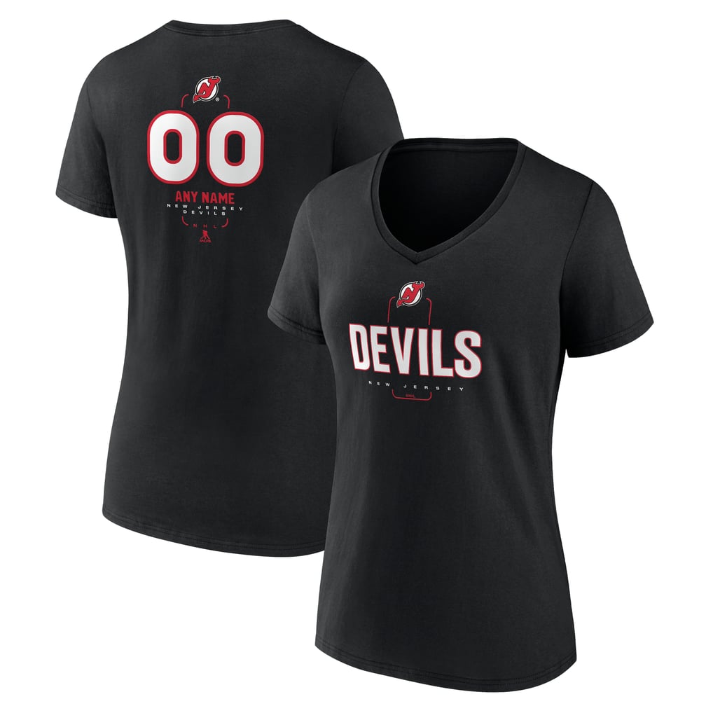 New Jersey Devils Women's Personalized Name & Number Midfielder V-Neck T-Shirt - Black
