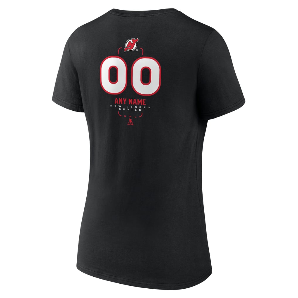 New Jersey Devils Women's Personalized Name & Number Midfielder V-Neck T-Shirt - Black