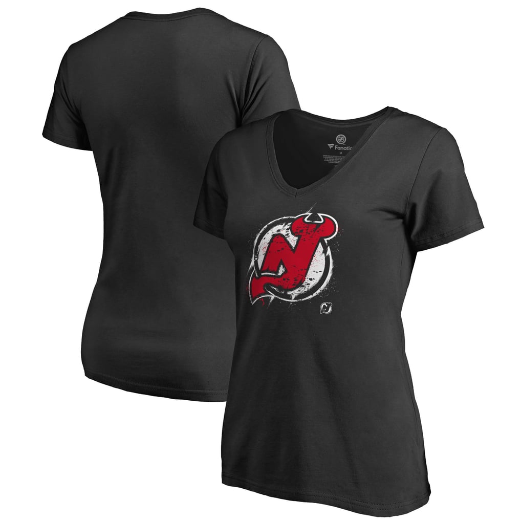 New Jersey Devils Women's Splatter Logo V-Neck T-Shirt - Black