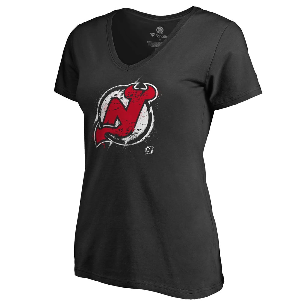 New Jersey Devils Women's Splatter Logo V-Neck T-Shirt - Black