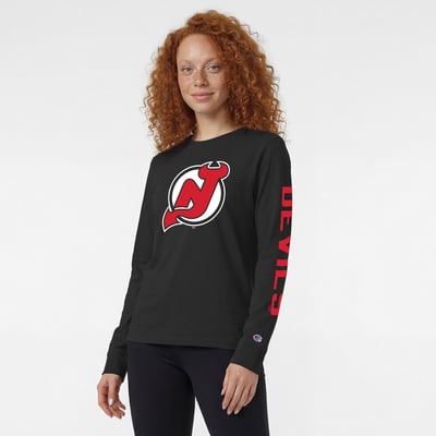  New Jersey Devils Champion Women's Team Logo Long Sleeve T-Shirt - Black