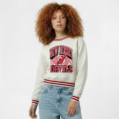  New Jersey Devils Champion Women's Bold Laurels Reverse Weave Yarn Sweatshirt - Cream