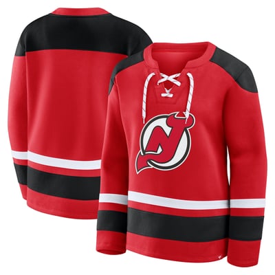  New Jersey Devils Fanatics Women's Icing Long Sleeve Lace Up Sweatshirt - Athletic Red