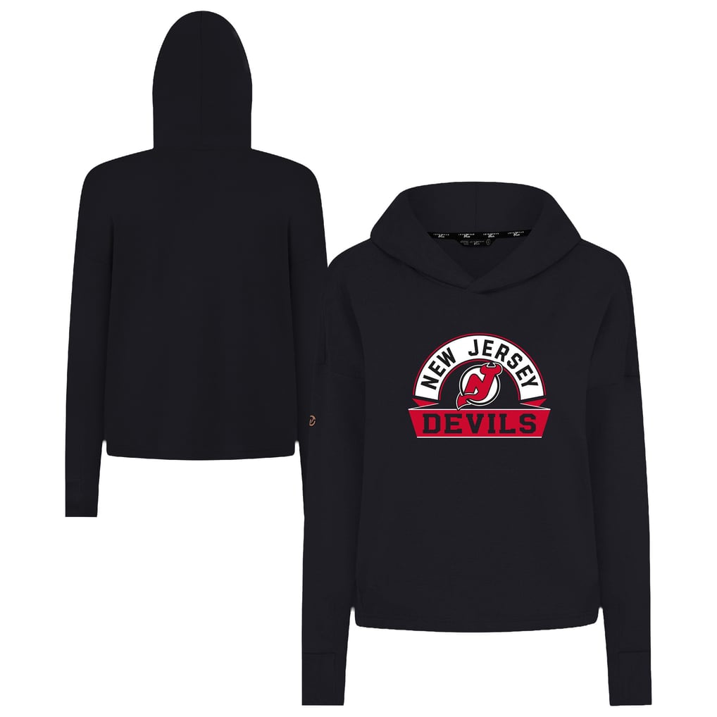 New Jersey Devils Levelwear Women's Sweet Banner Arch Tri-Blend Cropped Pullover Hoodie - Black