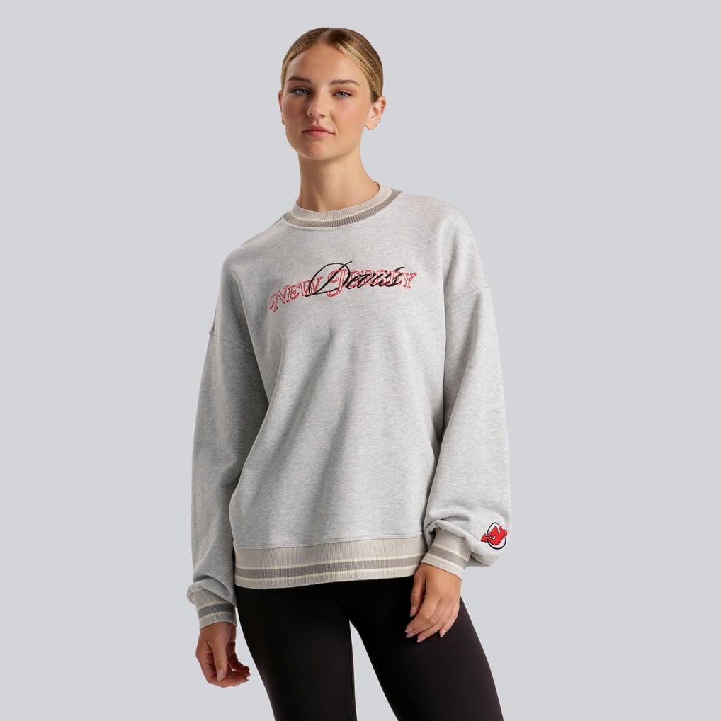 New Jersey Devils lululemon Women's Perfectly Oversized Hip-Length Ringer Sweatshirt - Heathered Core Ultra Light Grey