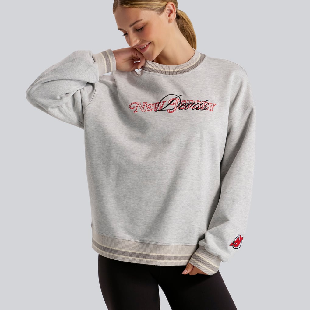 New Jersey Devils lululemon Women's Perfectly Oversized Hip-Length Ringer Sweatshirt - Heathered Core Ultra Light Grey