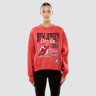  New Jersey Devils New Era Women's Throwback Mineral Wash French Terry Crew Sweatshirt - Red