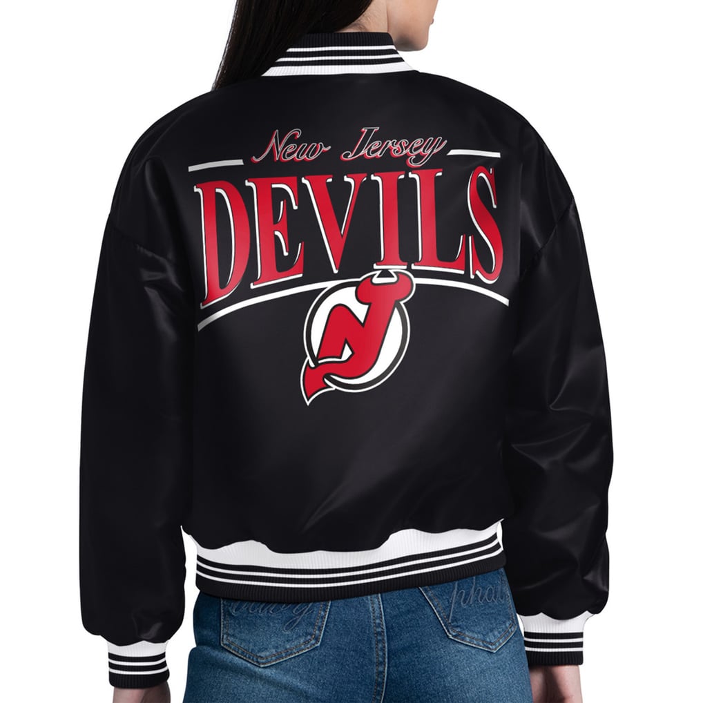  New Jersey Devils Starter Women's Arch Stripe Satin Full-Snap Varsity Jacket - Black