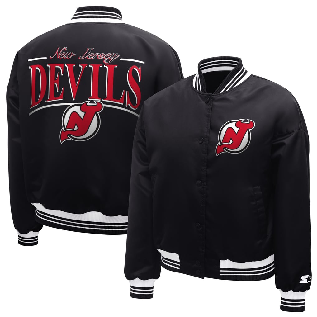  New Jersey Devils Starter Women's Arch Stripe Satin Full-Snap Varsity Jacket - Black