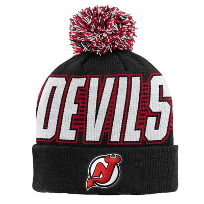 New Jersey Devils Outerstuff Youth Cuffed Knit Hat with Pom - Black