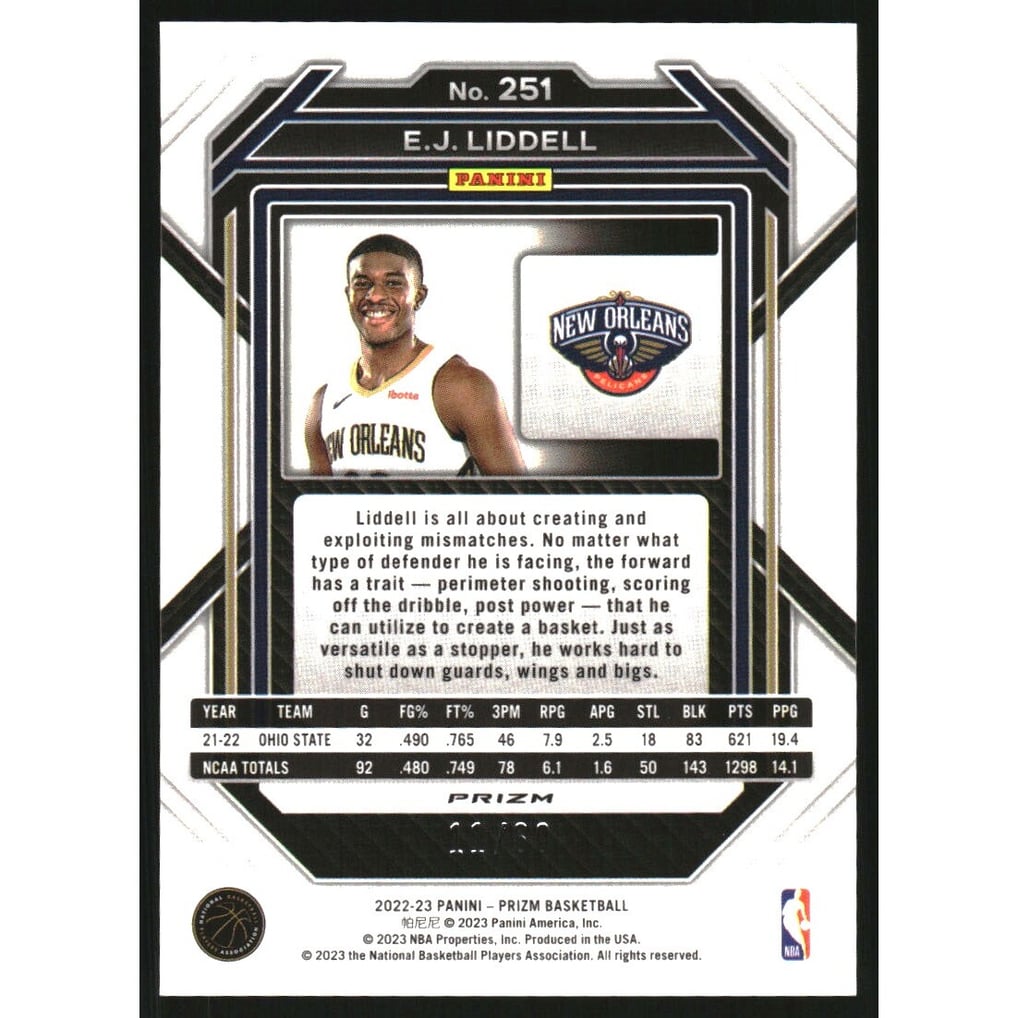 2022-23 Panini Prizm Prizms Orange Wave #251 E.J. Liddell