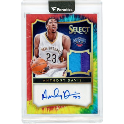 Anthony Davis New Orleans Pelicans Autographed 2014-15 Panini Select Tie-Dye Prizm Game Used Dual-Color Jersey Relic #60 #16/25 Card
