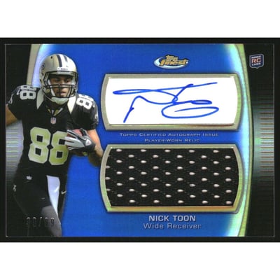 2012 Finest Jumbo Jersey Autographs Blue Refractors #AJRNT Nick Toon