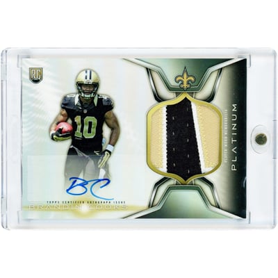 Brandin Cooks New Orleans Saints Autographed 2014 Topps Platinum Rookie Patch Autographs Refractor Tri-Color Jersey Relic #ARP-BC Rookie Card 