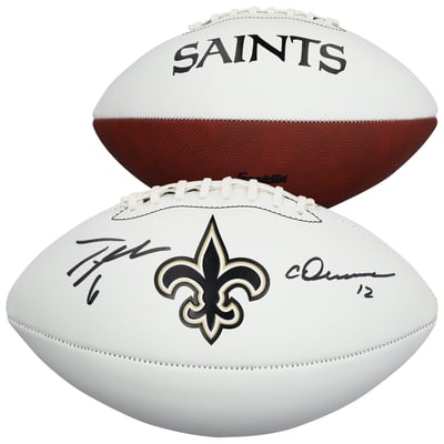 Chris Olave & Tyler Shough New Orleans Saints Autographed Fanatics Authentic Franklin White Panel Football