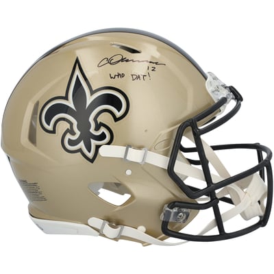 Chris Olave New Orleans Saints Autographed Fanatics Authentic Riddell Speed Authentic Helmet with "Who Dat!" Inscription 