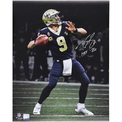 Drew Brees New Orleans Saints Autographed Fanatics Authentic 16" x 20" Passing Spotlight Photograph with "HOF 26" Inscription 