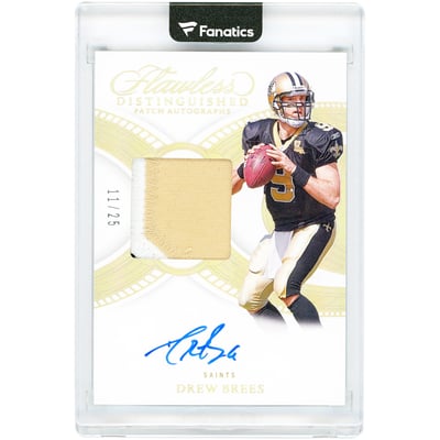 Drew Brees New Orleans Saints Autographed 2025 Panini Flawless Holo Gold Distinguished Patch Dual-Color Jersey Relic #DPA-DBS #11/25 Card