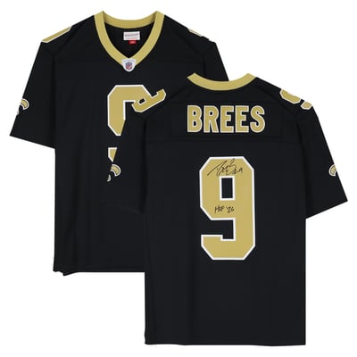 Drew Brees New Orleans Saints Autographed Fanatics Authentic Black Mitchell & Ness 2009 Replica Jersey with "HOF 26" Inscription