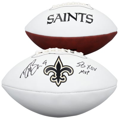 Drew Brees New Orleans Saints Autographed Fanatics Authentic Franklin White Panel Football with "SB XLIV MVP" Inscription
