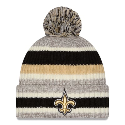 New Orleans Saints New Era Girls Youth Stripe Cuffed Knit Hat with Pom - Black/Beige