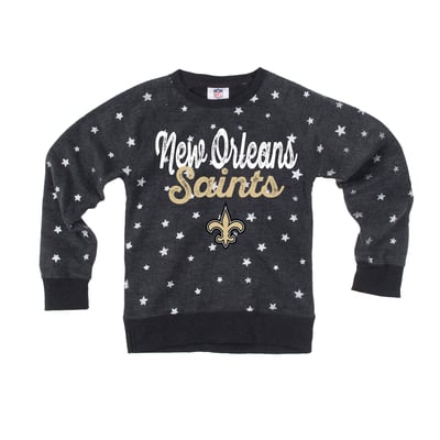  New Orleans Saints Wes & Willy Girls Youth Shimmer Star Sweatshirt - Black