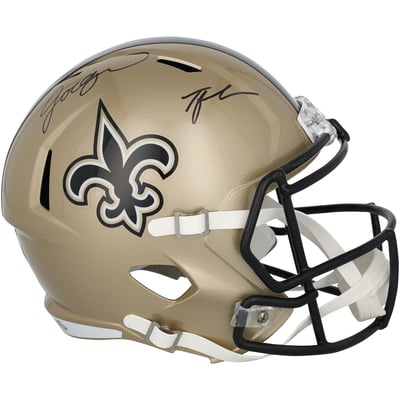 Jordyn Tyson & Tyler Shough New Orleans Saints Autographed Fanatics Authentic Riddell Speed Replica Helmet 