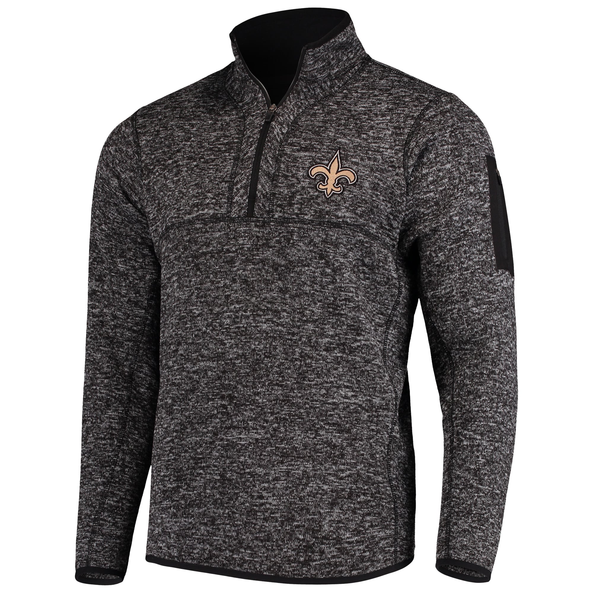 Men's Antigua Heather Black New Orleans Saints Fortune Quarter-Zip
