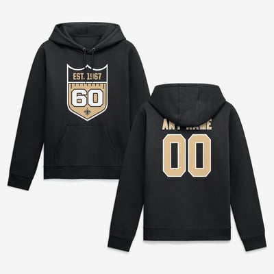 New Orleans Saints 60th Season Personalized Name & Number Hoodie - Black