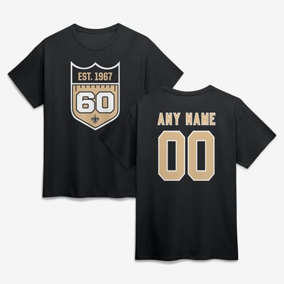 New Orleans Saints 60th Season Personalized Name & Number T-Shirt - Black