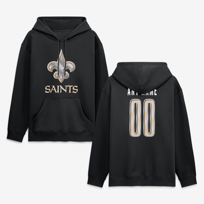 New Orleans Saints  Metallic Mascot Personalized Name & Number Hoodie - Black