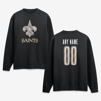 New Orleans Saints  Metallic Mascot Personalized Name & Number Sweatshirt - Black